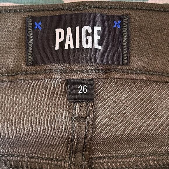 Paige Denim Hoxton Ankle Skinny Leg Jean Forest Green Chive Luxe Coating Size 26 - Picture 8 of 11
